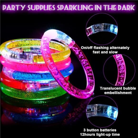 24Pcs Glow in the Dark Party Supplies for Kids/Adults, Flashing Light up Toys - Picture 5 of 7